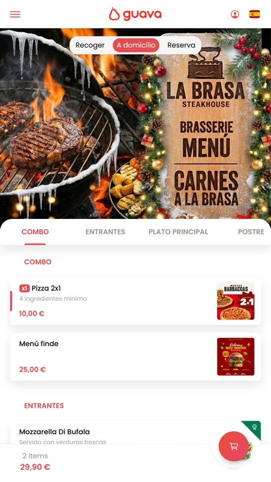 High-fidelity mobile interface showing a delicious hamburger menu with add to cart button